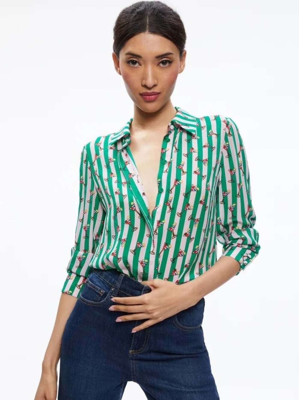 Alice + Olivia x Kendra Dandy Martini Silk Blouse Extra Large